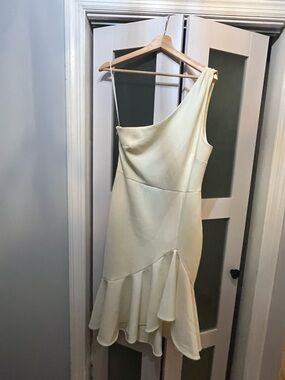 Likely Cream One-Shoulder Ruffle-Hem Dress